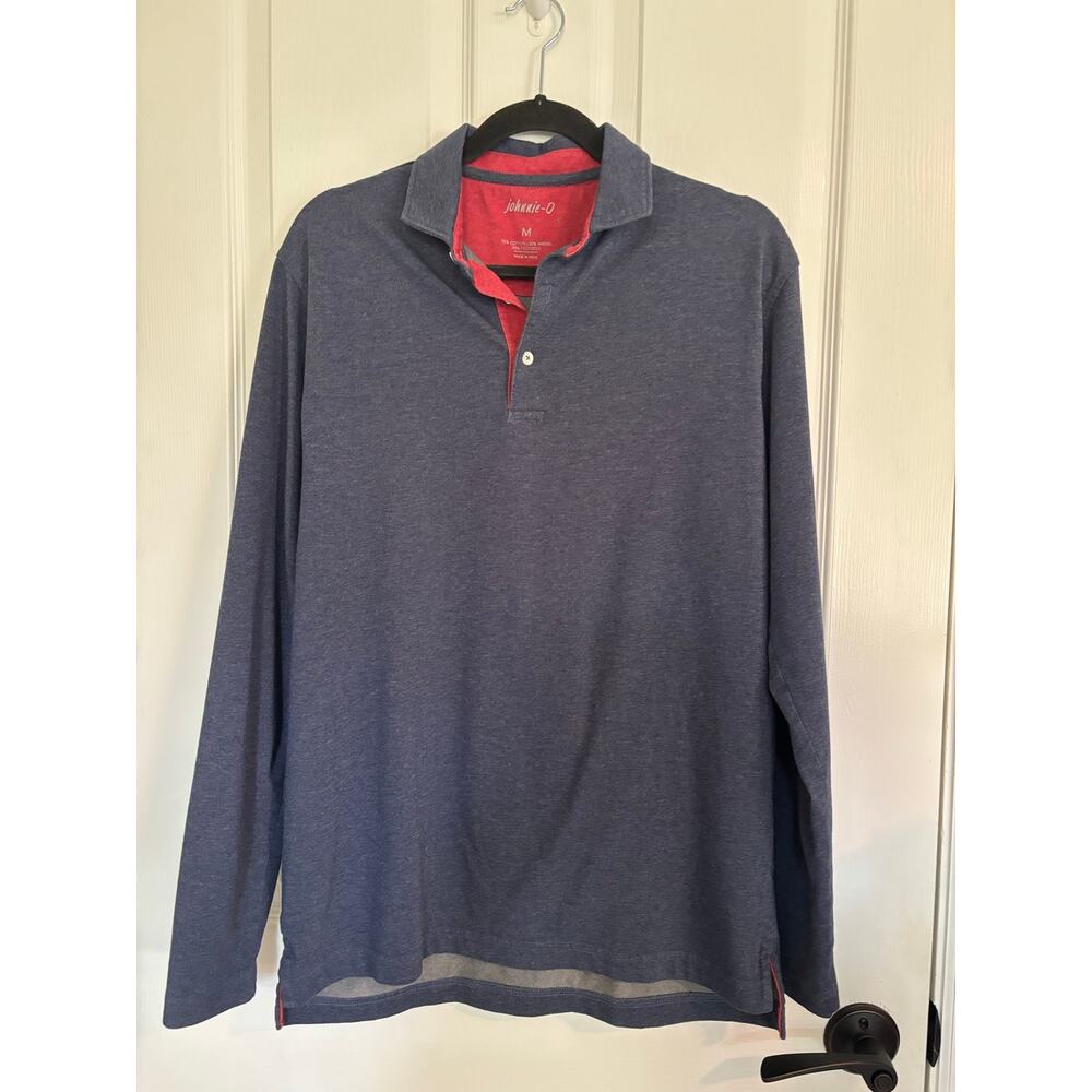 Johnnie-O Heathered Blue Long Sleeve Polo Shirt Men Medium